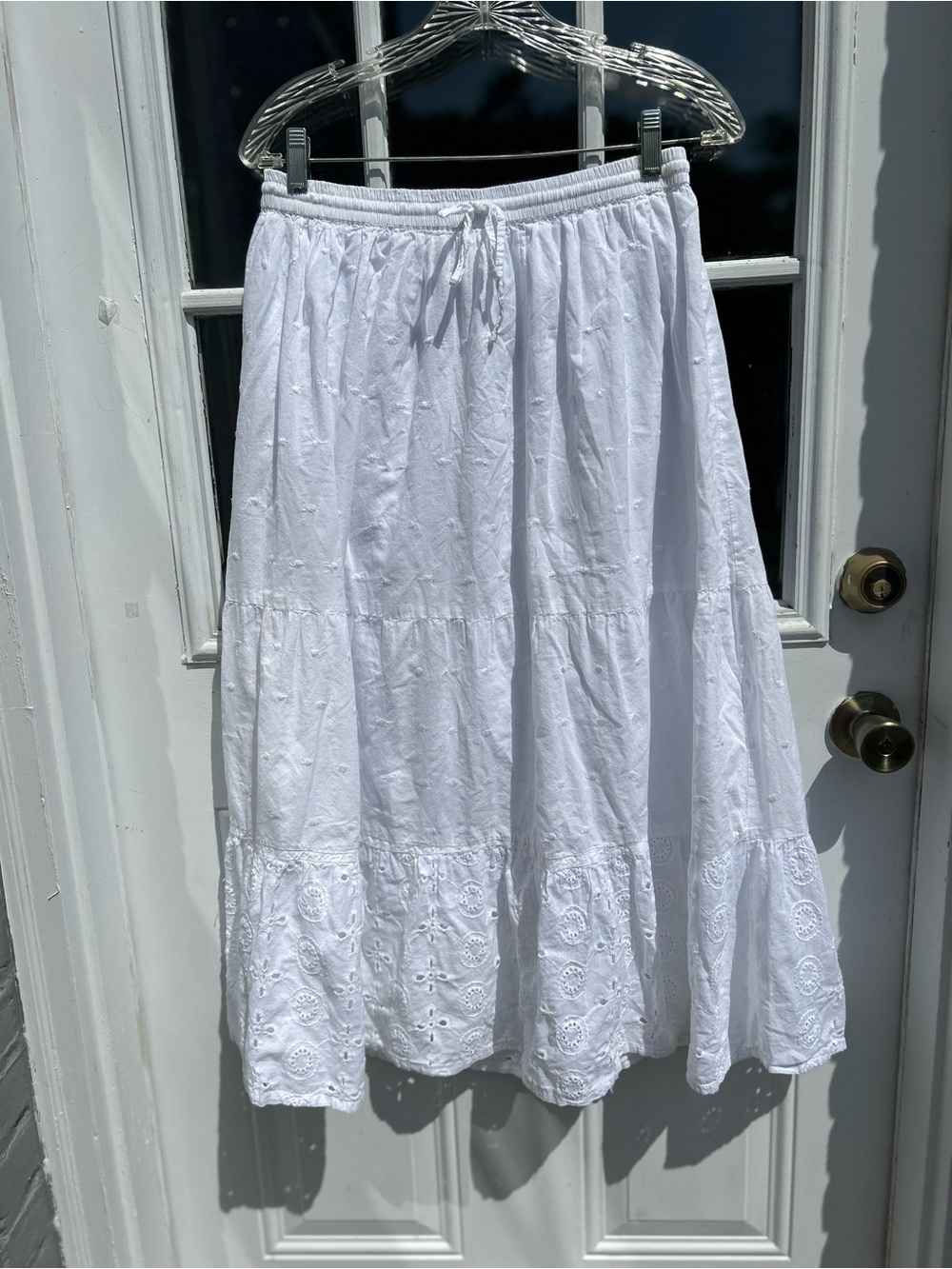 Kings Road White Cotton Eyelet Tiered Midi Skirt XL